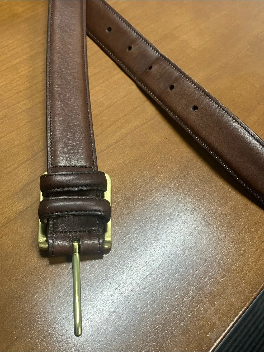 Allen Edmonds 38 burnished calf Cognac Leather Belt Brass Buckle handmade in USA